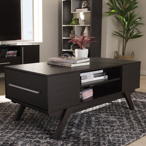 Baxton Studio Ashfield Mid-Century Modern Espresso Brown Finished Wood 2-Drawer Coffee Table