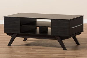 Baxton Studio Ashfield Mid-Century Modern Espresso Brown Finished Wood 2-Drawer Coffee Table