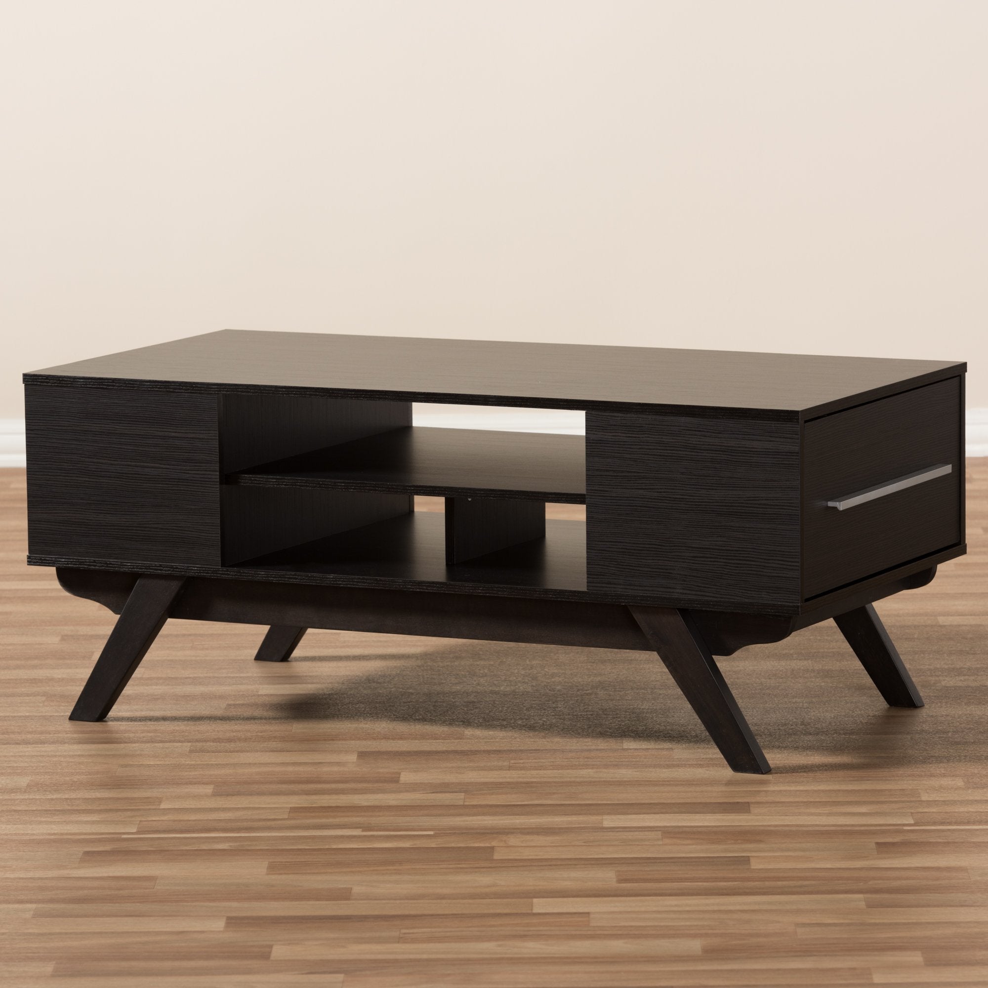 Baxton Studio Ashfield Mid-Century Modern Espresso Brown Finished Wood 2-Drawer Coffee Table