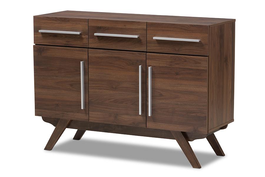 Baxton Studio Ashfield Mid-Century Modern Walnut Brown Finished Wood 3-Drawer Sideboard