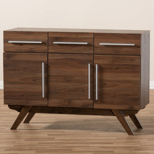 Baxton Studio Ashfield Mid-Century Modern Walnut Brown Finished Wood 3-Drawer Sideboard