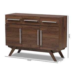 Baxton Studio Ashfield Mid-Century Modern Walnut Brown Finished Wood 3-Drawer Sideboard