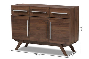 Baxton Studio Ashfield Mid-Century Modern Walnut Brown Finished Wood 3-Drawer Sideboard