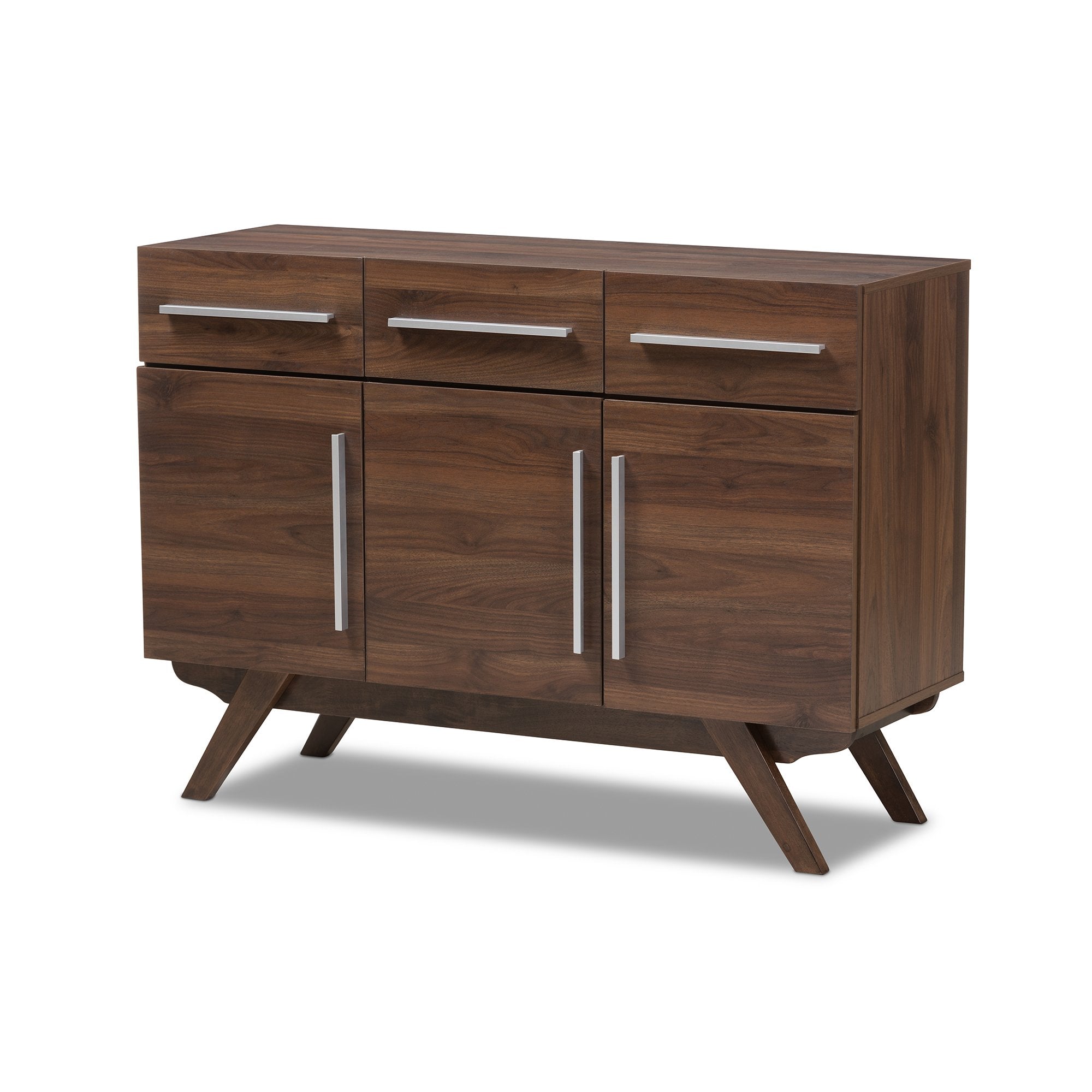 Baxton Studio Ashfield Mid-Century Modern Walnut Brown Finished Wood 3-Drawer Sideboard