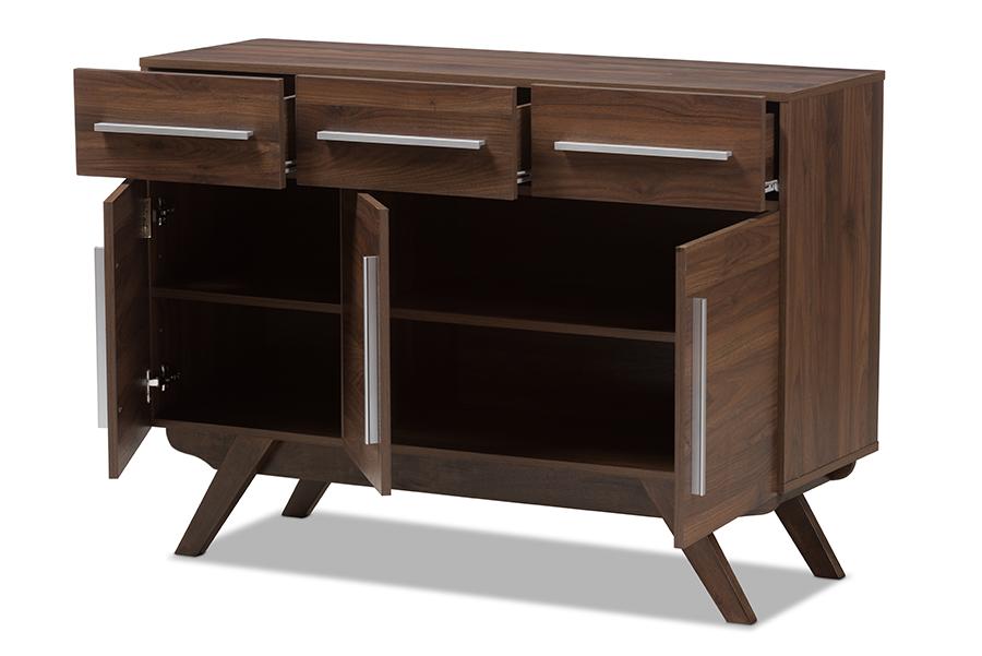 Baxton Studio Ashfield Mid-Century Modern Walnut Brown Finished Wood 3-Drawer Sideboard