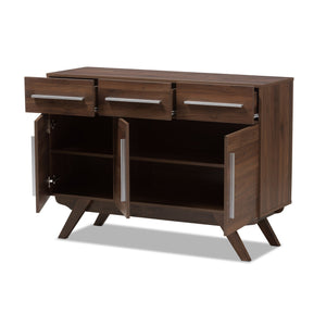 Baxton Studio Ashfield Mid-Century Modern Walnut Brown Finished Wood 3-Drawer Sideboard