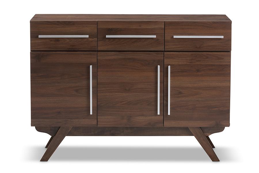 Baxton Studio Ashfield Mid-Century Modern Walnut Brown Finished Wood 3-Drawer Sideboard