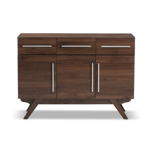 Baxton Studio Ashfield Mid-Century Modern Walnut Brown Finished Wood 3-Drawer Sideboard