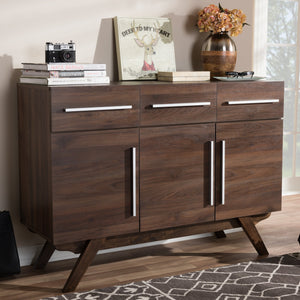 Baxton Studio Ashfield Mid-Century Modern Walnut Brown Finished Wood 3-Drawer Sideboard