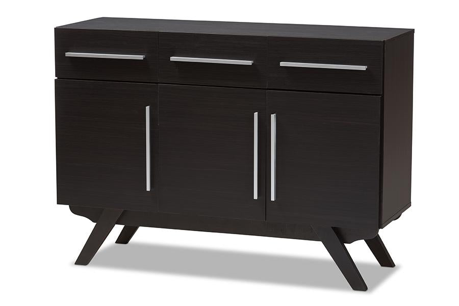 Baxton Studio Ashfield Mid-Century Modern Espresso Brown Finished Wood 3-Drawer Sideboard