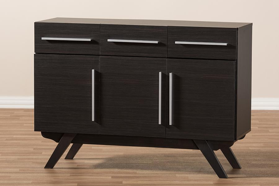 Baxton Studio Ashfield Mid-Century Modern Espresso Brown Finished Wood 3-Drawer Sideboard