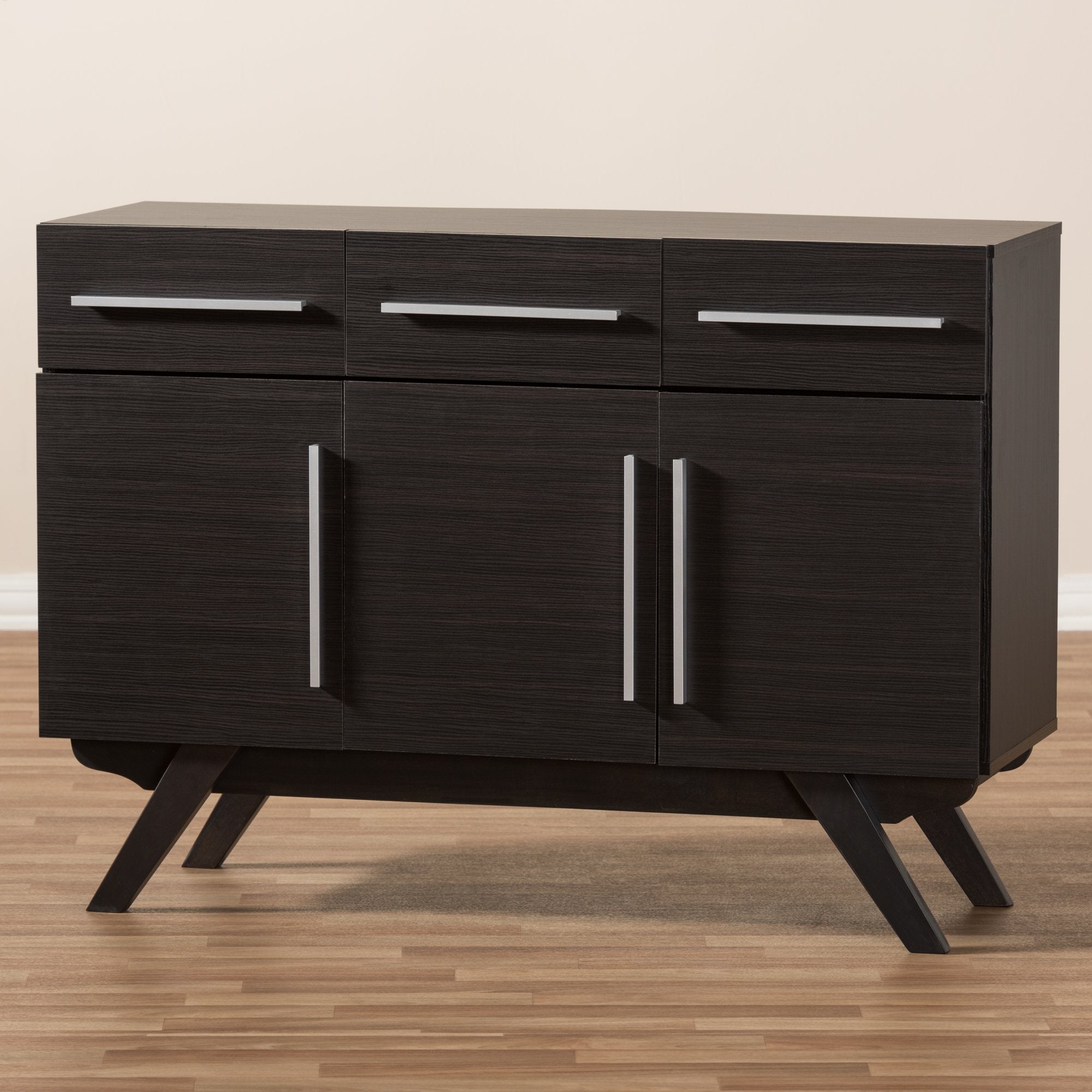 Baxton Studio Ashfield Mid-Century Modern Espresso Brown Finished Wood 3-Drawer Sideboard