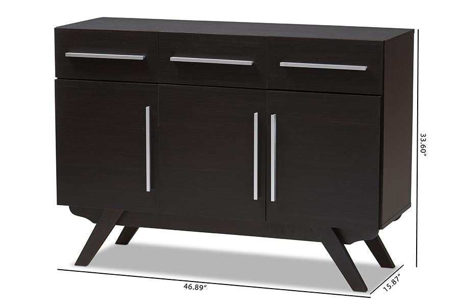 Baxton Studio Ashfield Mid-Century Modern Espresso Brown Finished Wood 3-Drawer Sideboard