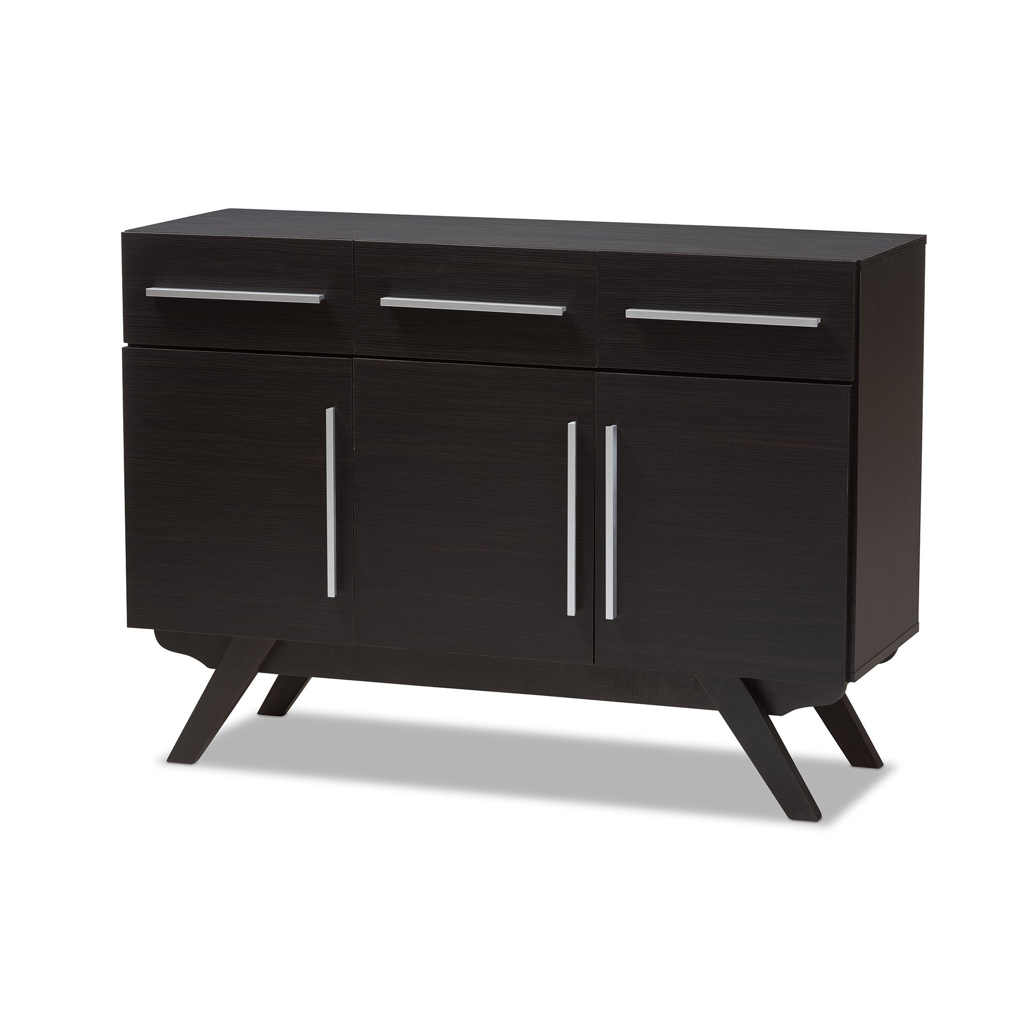 Baxton Studio Ashfield Mid-Century Modern Espresso Brown Finished Wood 3-Drawer Sideboard