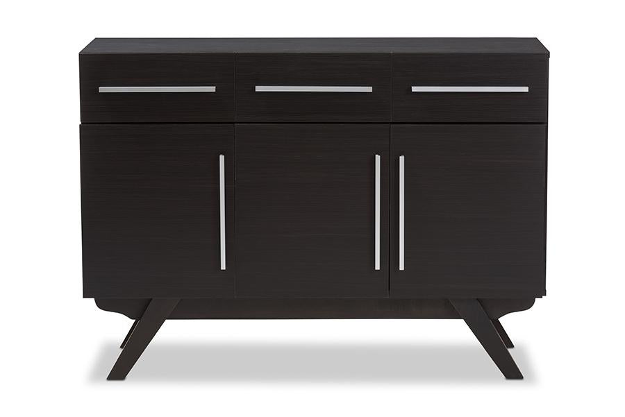 Baxton Studio Ashfield Mid-Century Modern Espresso Brown Finished Wood 3-Drawer Sideboard