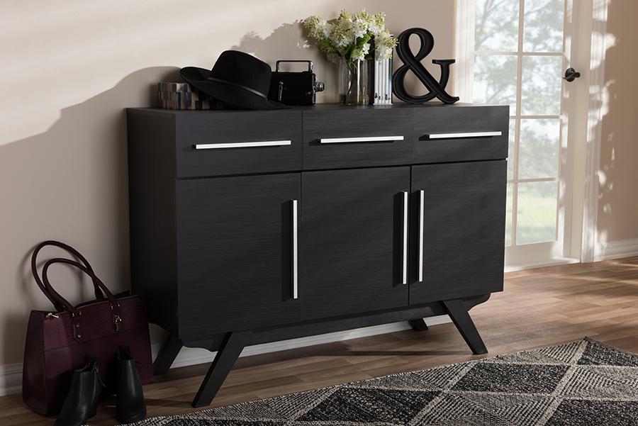 Baxton Studio Ashfield Mid-Century Modern Espresso Brown Finished Wood 3-Drawer Sideboard