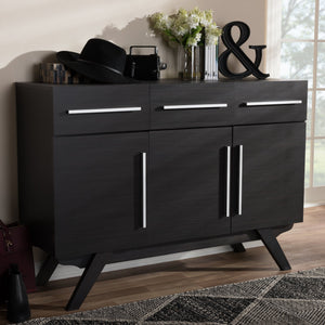 Baxton Studio Ashfield Mid-Century Modern Espresso Brown Finished Wood 3-Drawer Sideboard