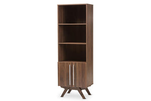 Baxton Studio Ashfield Mid-Century Modern Walnut Brown Finished Wood Bookcase