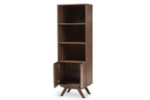 Baxton Studio Ashfield Mid-Century Modern Walnut Brown Finished Wood Bookcase