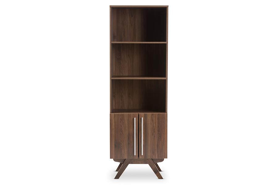 Baxton Studio Ashfield Mid-Century Modern Walnut Brown Finished Wood Bookcase