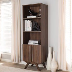 Baxton Studio Ashfield Mid-Century Modern Walnut Brown Finished Wood Bookcase