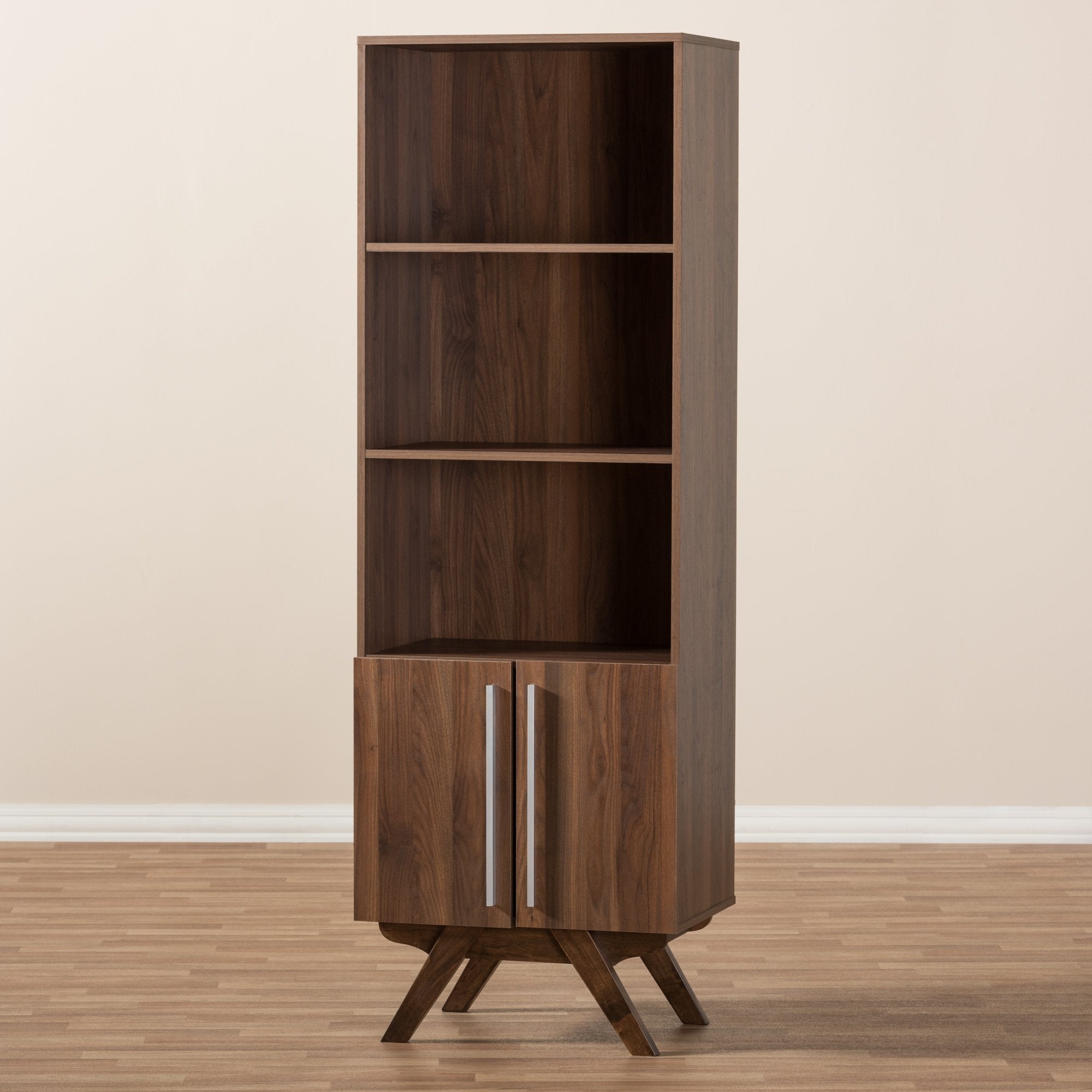 Baxton Studio Ashfield Mid-Century Modern Walnut Brown Finished Wood Bookcase