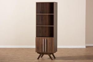 Baxton Studio Ashfield Mid-Century Modern Walnut Brown Finished Wood Bookcase