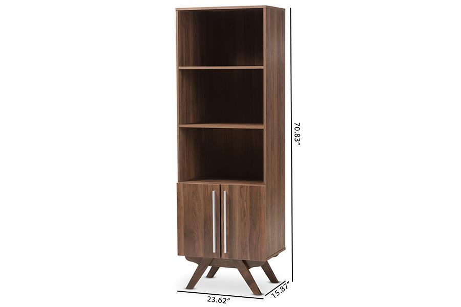 Baxton Studio Ashfield Mid-Century Modern Walnut Brown Finished Wood Bookcase