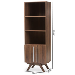 Baxton Studio Ashfield Mid-Century Modern Walnut Brown Finished Wood Bookcase