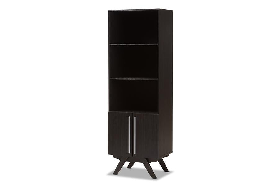 Baxton Studio Ashfield Mid-Century Modern Espresso Brown Finished Wood Bookcase