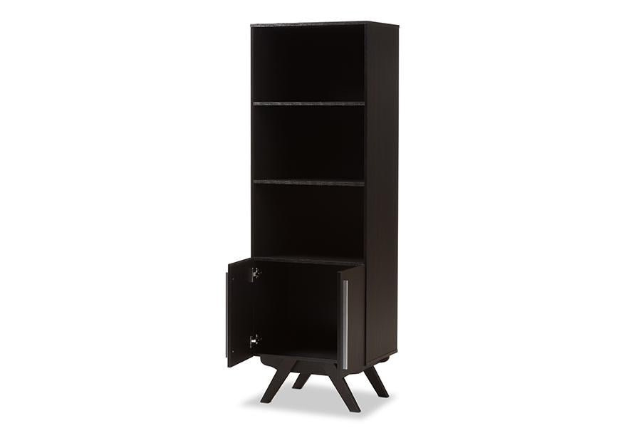 Baxton Studio Ashfield Mid-Century Modern Espresso Brown Finished Wood Bookcase