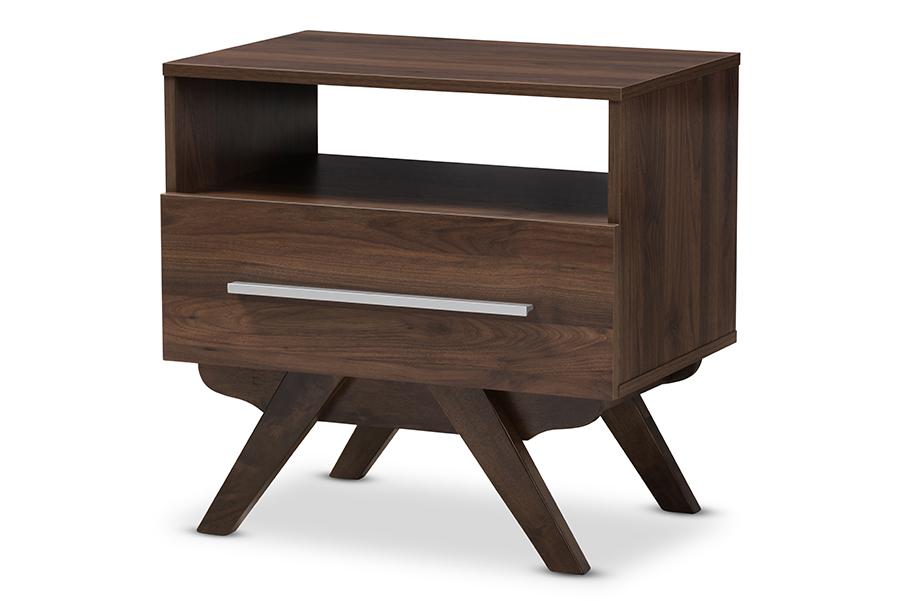 Baxton Studio Ashfield Mid-Century Modern Walnut Brown Finished Wood Nightstand