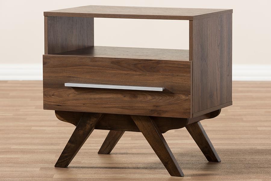 Baxton Studio Ashfield Mid-Century Modern Walnut Brown Finished Wood Nightstand