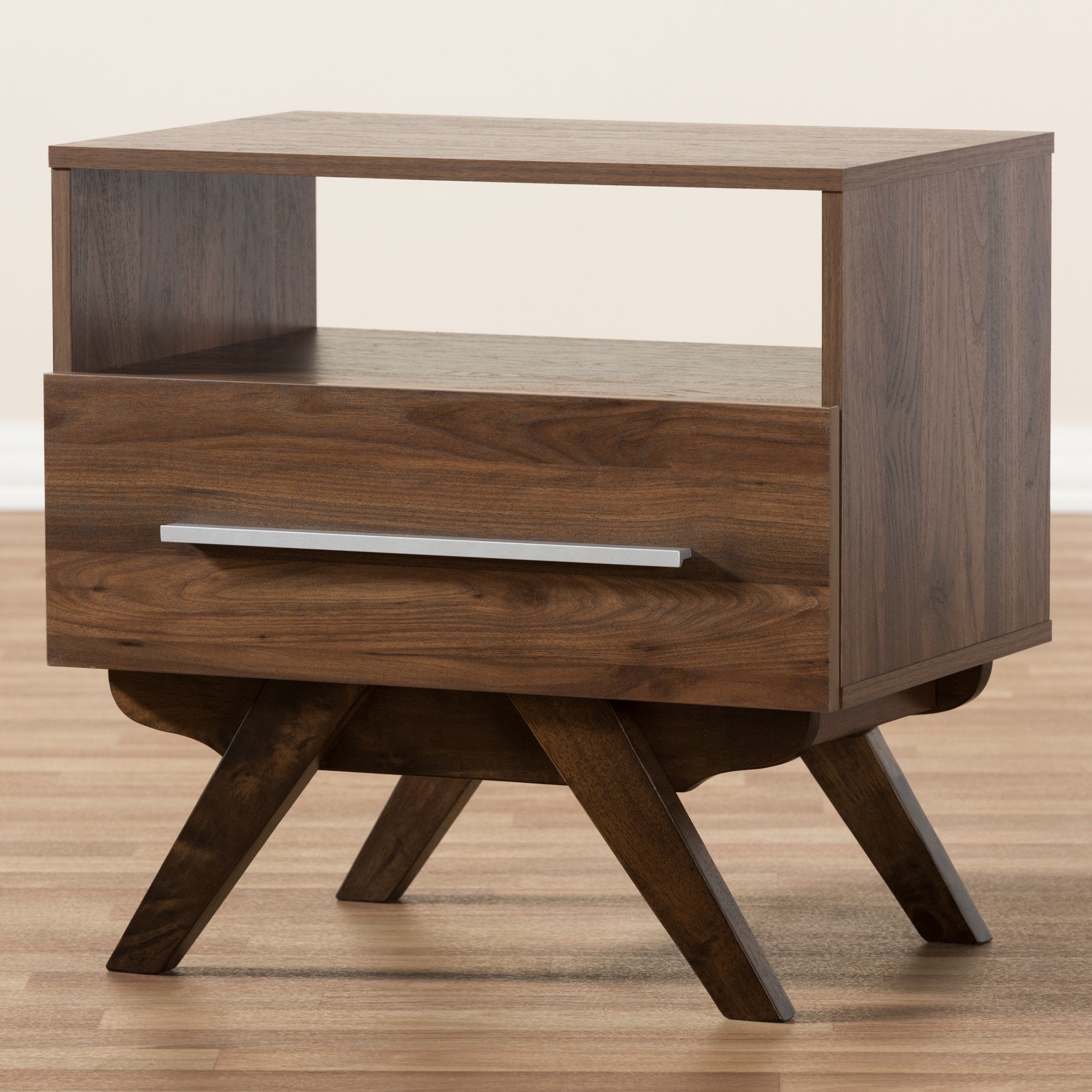 Baxton Studio Ashfield Mid-Century Modern Walnut Brown Finished Wood Nightstand