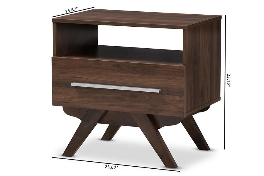 Baxton Studio Ashfield Mid-Century Modern Walnut Brown Finished Wood Nightstand