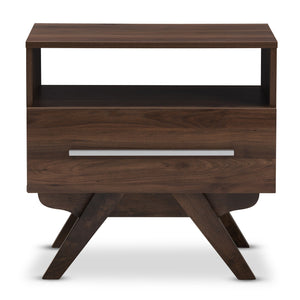 Baxton Studio Ashfield Mid-Century Modern Walnut Brown Finished Wood Nightstand