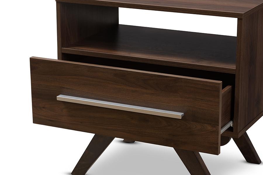 Baxton Studio Ashfield Mid-Century Modern Walnut Brown Finished Wood Nightstand