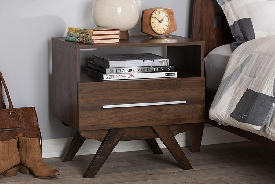 Baxton Studio Ashfield Mid-Century Modern Walnut Brown Finished Wood Nightstand