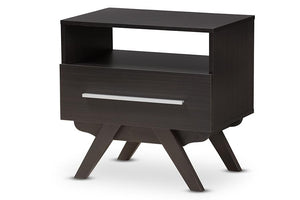 Baxton Studio Ashfield Mid-Century Modern Espresso Brown Finished Wood Nightstand