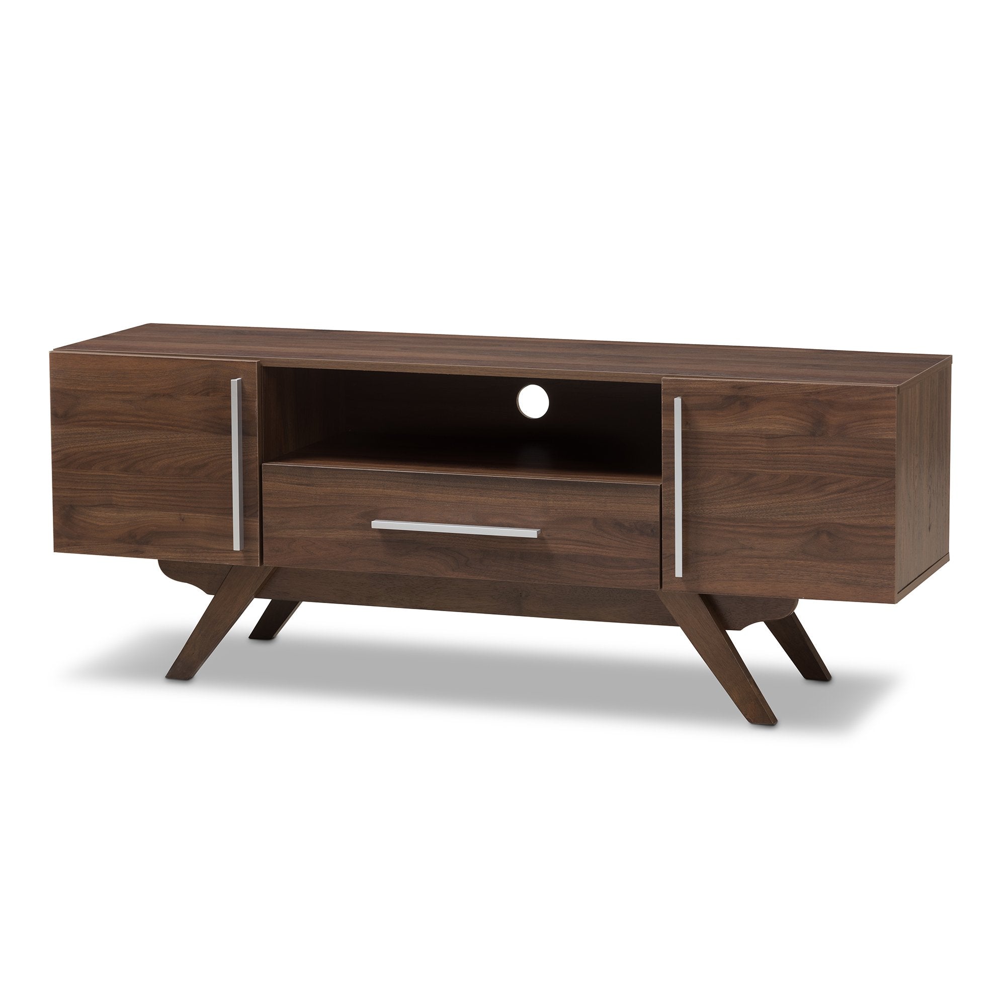 Baxton Studio Ashfield Mid-Century Modern Walnut Brown Finished Wood TV Stand