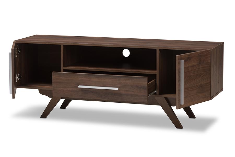 Baxton Studio Ashfield Mid-Century Modern Walnut Brown Finished Wood TV Stand