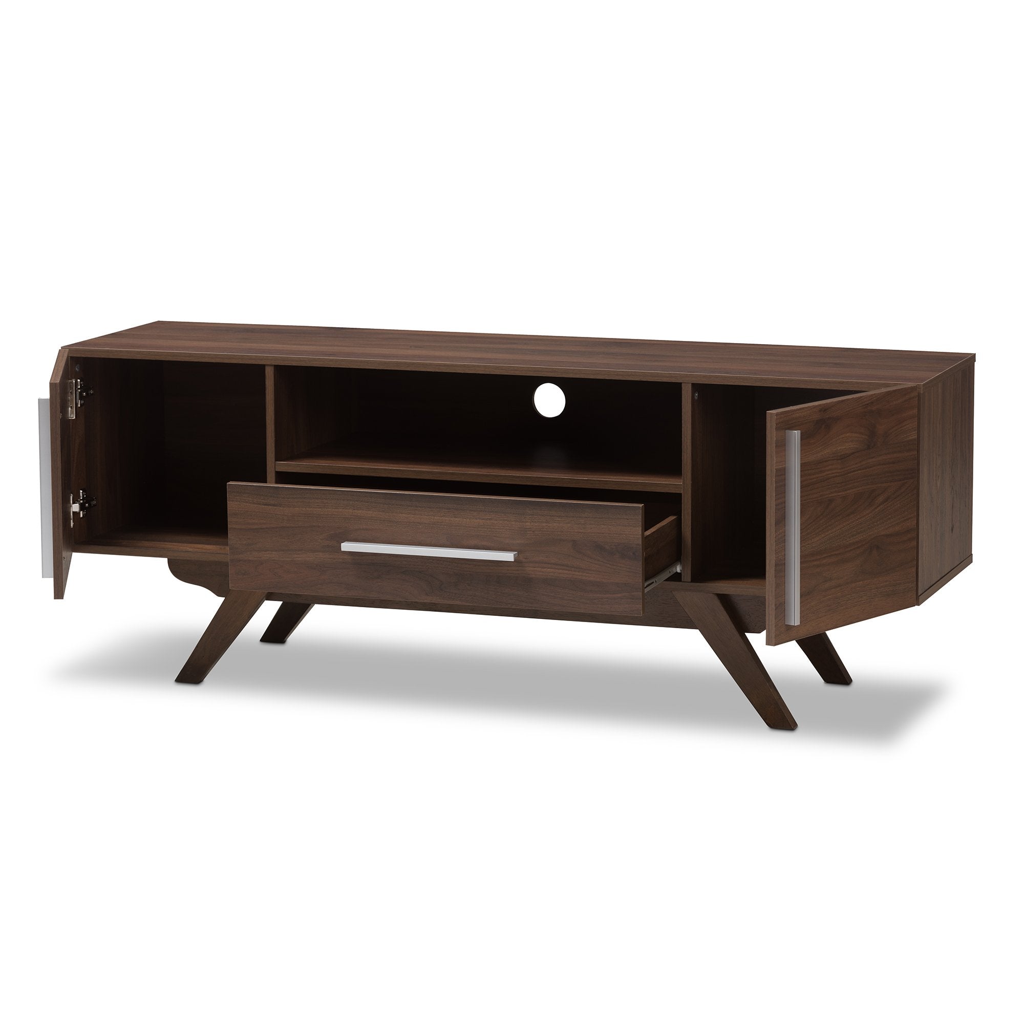 Baxton Studio Ashfield Mid-Century Modern Walnut Brown Finished Wood TV Stand