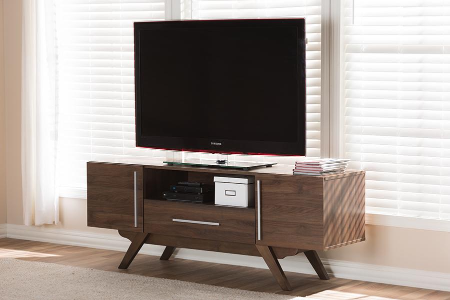 Baxton Studio Ashfield Mid-Century Modern Walnut Brown Finished Wood TV Stand