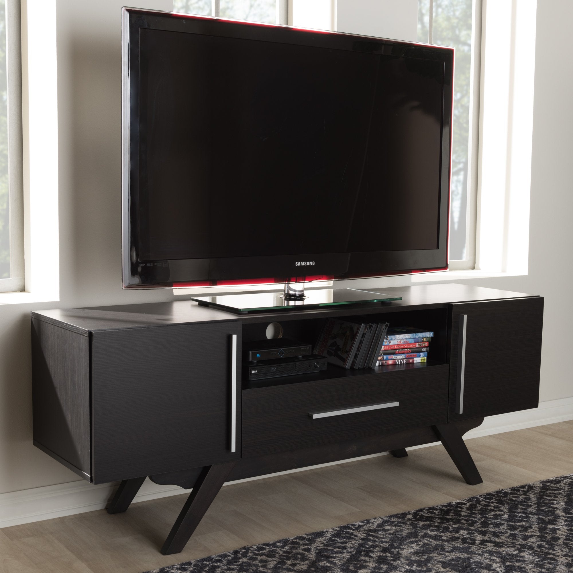 Baxton Studio Ashfield Mid-Century Modern Espresso Brown Finished Wood TV Stand