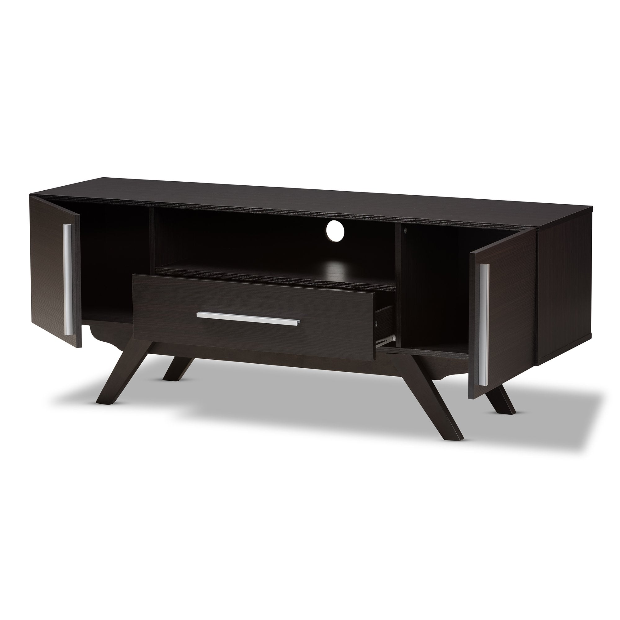 Baxton Studio Ashfield Mid-Century Modern Espresso Brown Finished Wood TV Stand