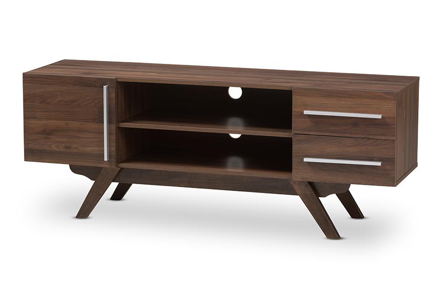 Baxton Studio Ashfield Mid-Century Modern Walnut Brown Finished Wood TV Stand