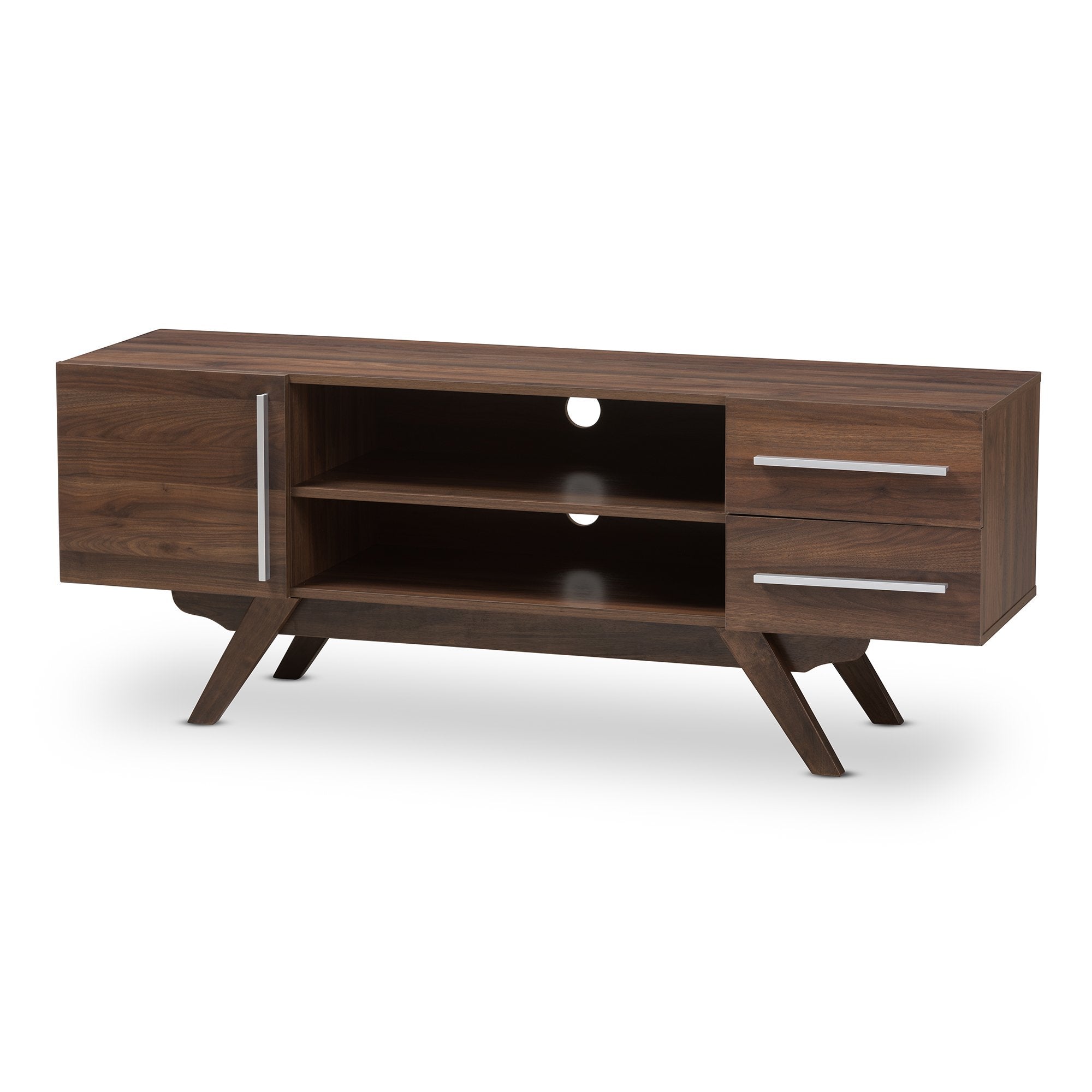 Baxton Studio Ashfield Mid-Century Modern Walnut Brown Finished Wood TV Stand