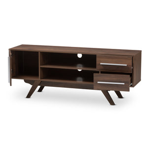 Baxton Studio Ashfield Mid-Century Modern Walnut Brown Finished Wood TV Stand