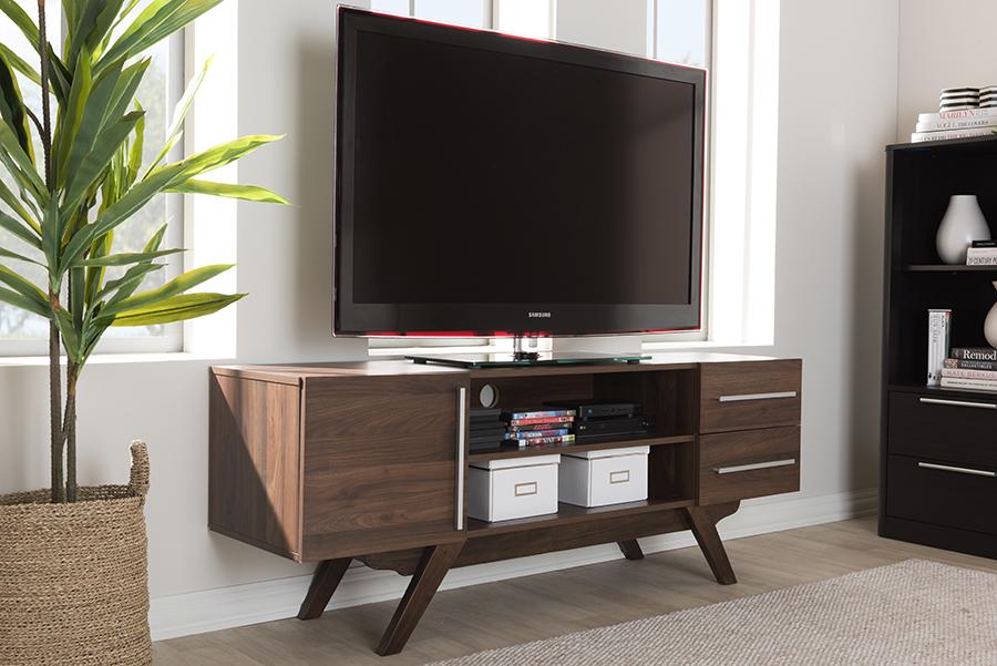 Baxton Studio Ashfield Mid-Century Modern Walnut Brown Finished Wood TV Stand