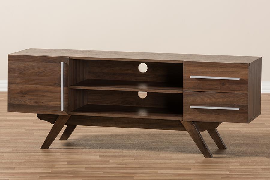 Baxton Studio Ashfield Mid-Century Modern Walnut Brown Finished Wood TV Stand